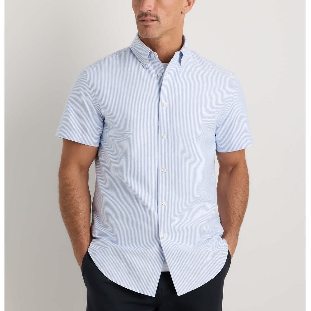 NWT Quince 100% Organic Cotton Short Sleeve Oxford Shirt Striped Men's Size XL